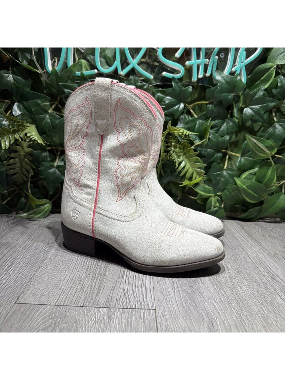Kids Girls Ariat Boots Heritage Western Butterfly White Pink Size 3.5 Girls